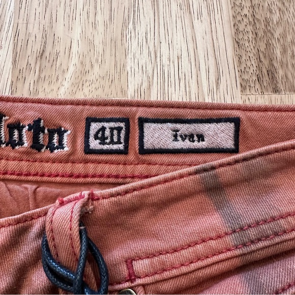 Rock Revival Moto Jeans Ivan Slim Straight Mens Size 40 Orange Biker Y2K Dye - Picture 6 of 6